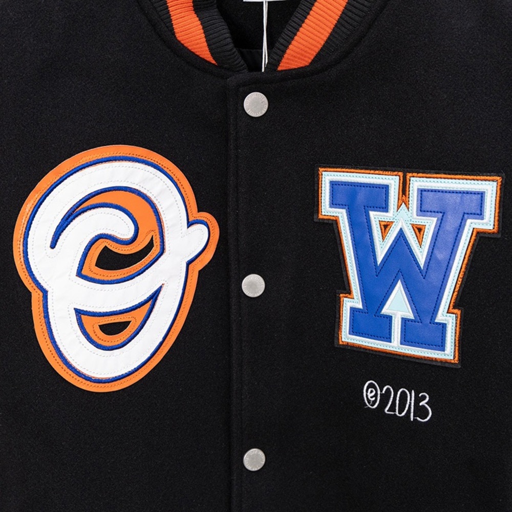 Off-White Patchwork Embroidered Logo Baseball Jac… - image 5